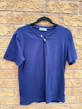 4/$25 • Kuyigo Navy Blue Cotton Henley Tee